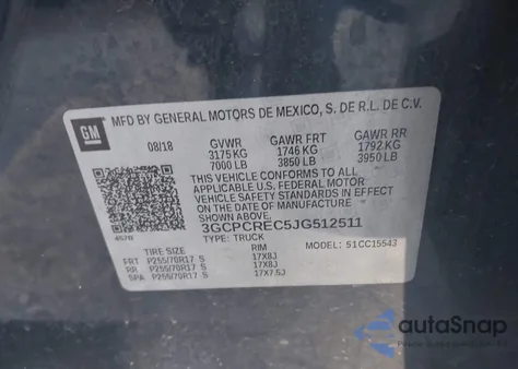 2018 Chevrolet Silverado 1500 1Lt from USA, damaged, VIN 3GCPCREC5JG512511